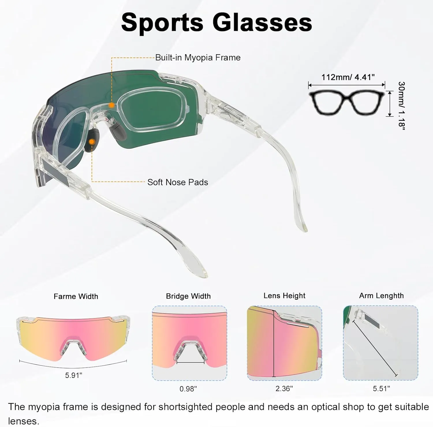 Cycling Sunglasses with Interchangeable Lenses, UV 400 Protection Polarized Sport Sunglasses for Baseball Hiking