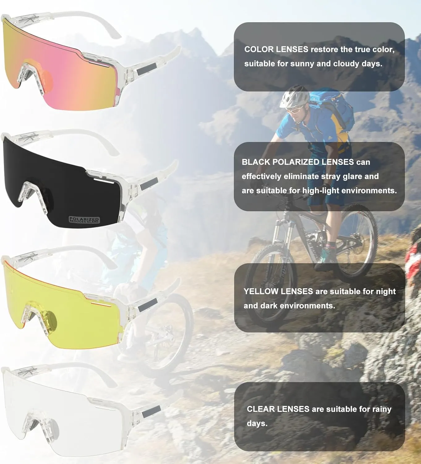 Cycling Sunglasses with Interchangeable Lenses, UV 400 Protection Polarized Sport Sunglasses for Baseball Hiking