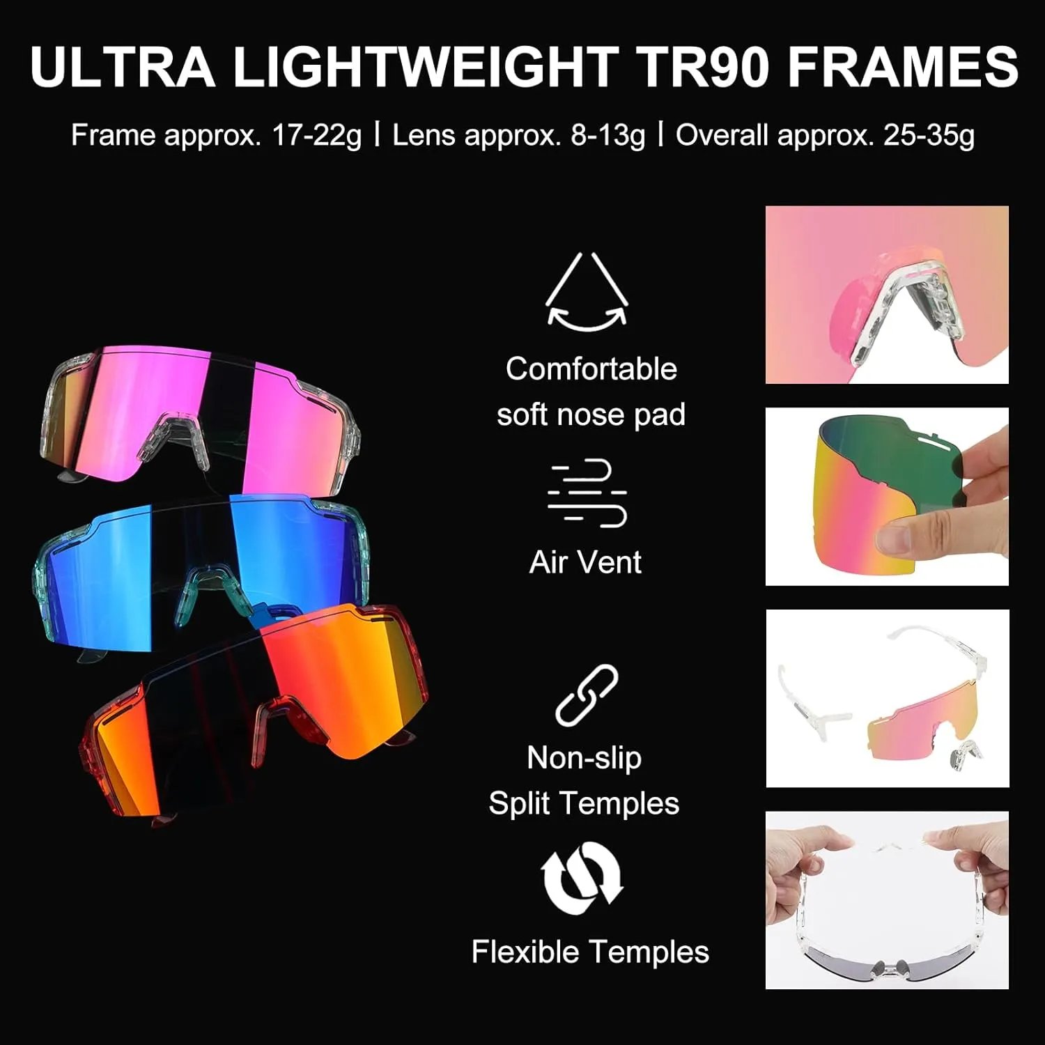 Cycling Sunglasses with Interchangeable Lenses, UV 400 Protection Polarized Sport Sunglasses for Baseball Hiking