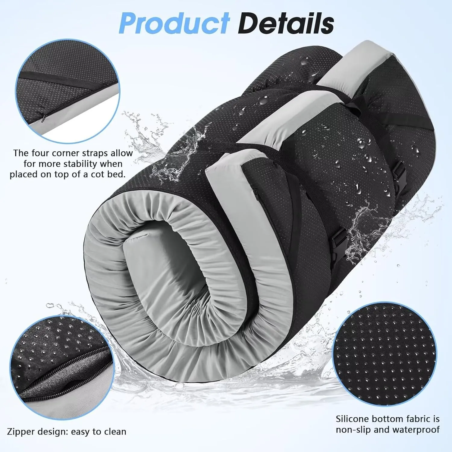 CYMULA Memory Foam Camping Mattress Pad,3inch Sleeping Pad for Camping,Non-Slip Bottom Floor Cot Mattress Bed with Retaining Portable Roll up Mattress Pad Mat for Travel Truck Guest Bed Tent