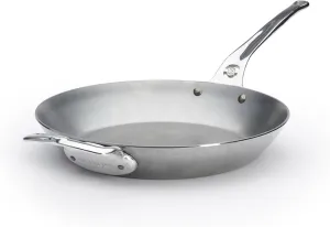De Buyer MINERAL B Pro Carbon Steel Country Fry Pan with Helper Handle - 12.5” Diameter, 9” Cooking Surface - Ideal for Sauteing, Simmering, Frying - PFAS, PFOA, PFOS Free - Made in France