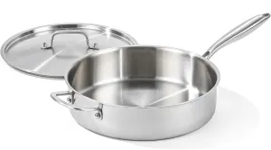 DELARLO 7QT Saute Pan Jumbo Cooker Tri-Ply Stainless Steel Pan, 12Inch Deep Frying Pan with Steel cover, Kitchen Large Skillet,Heavy Duty Style Compatible With All Cooktops Up to 650℉