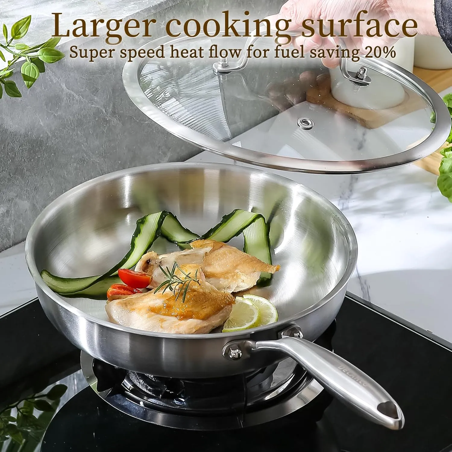 DELARLO Tri-Ply Stainless Steel 10inch and 12inch Frying Pan, Oven safe induction skillet,pots and pans set,Suitable for All Stove (Detachable Handle)