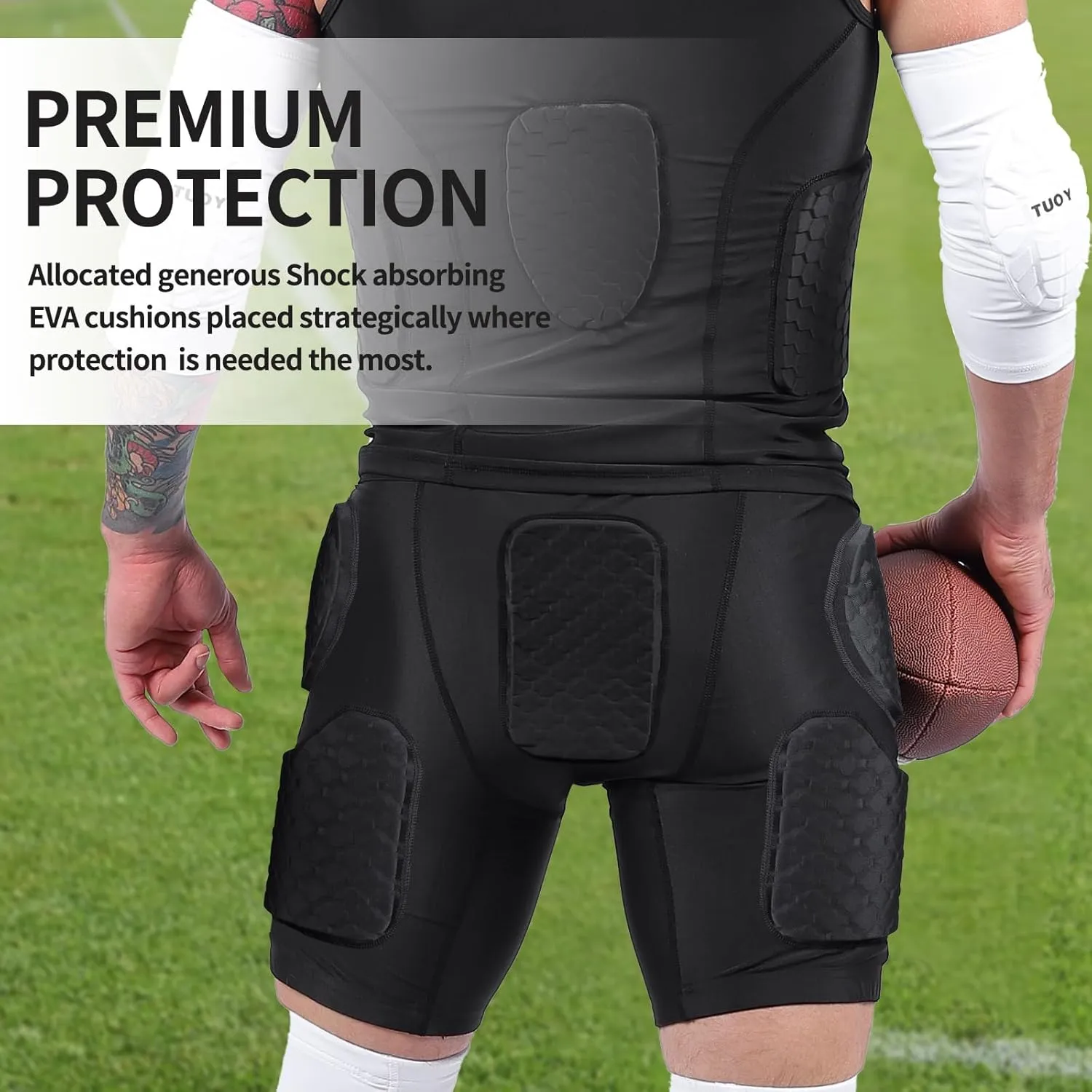 DGXINJUN Men's Padded Football Girdles 5-Pads Integrated Football Pads with Hip Tail Thigh Protector for Football Rugby