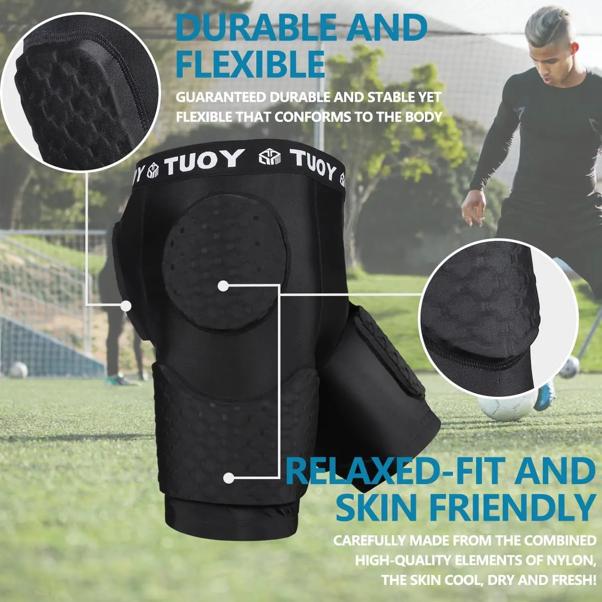 DGXINJUN Men's Padded Football Girdles 5-Pads Integrated Football Pads with Hip Tail Thigh Protector for Football Rugby