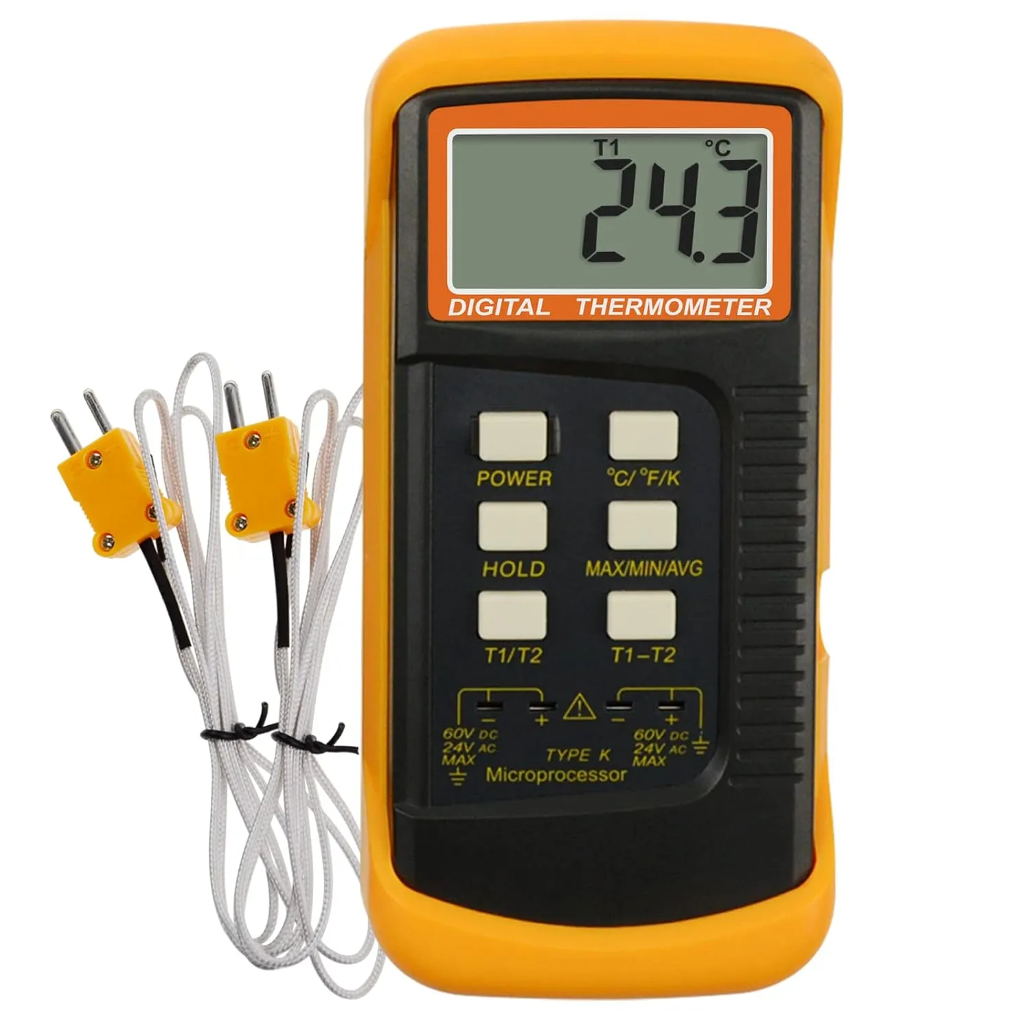 Digital K Type Thermocouple Thermometer Dual Channels 2 Thermocouples -50~1300°C (-58~2372°F) Handheld High Temperature Kelvin Scale Dual Measurement Meter Sensor