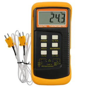 Digital K Type Thermocouple Thermometer Dual Channels 2 Thermocouples -50~1300°C (-58~2372°F) Handheld High Temperature Kelvin Scale Dual Measurement Meter Sensor