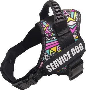 Dihapet Dog Harness, Service Dog Vest, No Pull No Choke Dog Vest for Training Walking Jogging (XL Chest 32-44in, Colorful Rhomboids)