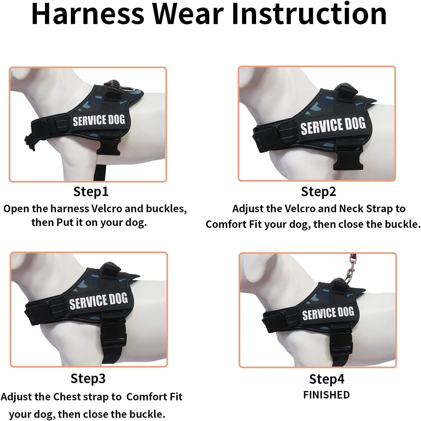 Dihapet Dog Harness, Service Dog Vest, No Pull No Choke Dog Vest for Training Walking Jogging (XL Chest 32-44in, Colorful Rhomboids)