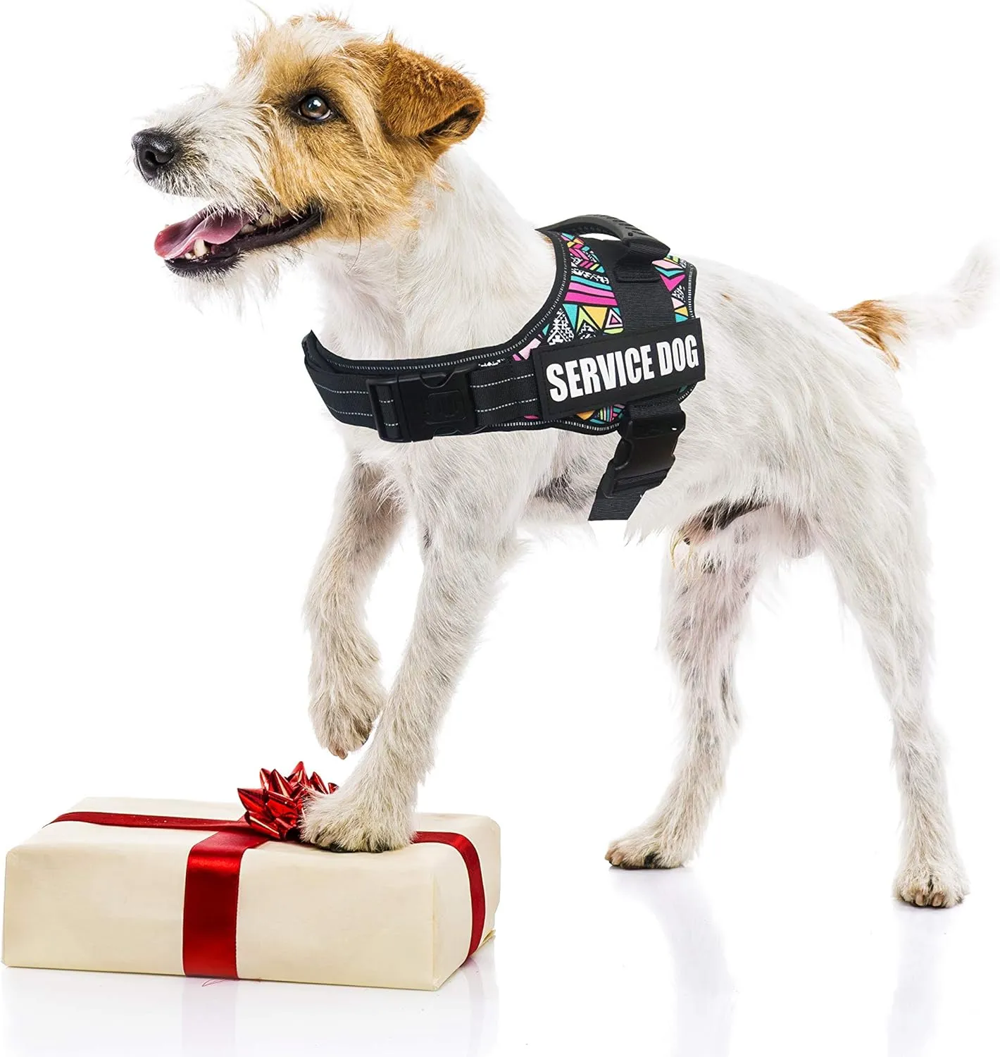 Dihapet Dog Harness, Service Dog Vest, No Pull No Choke Dog Vest for Training Walking Jogging (XL Chest 32-44in, Colorful Rhomboids)