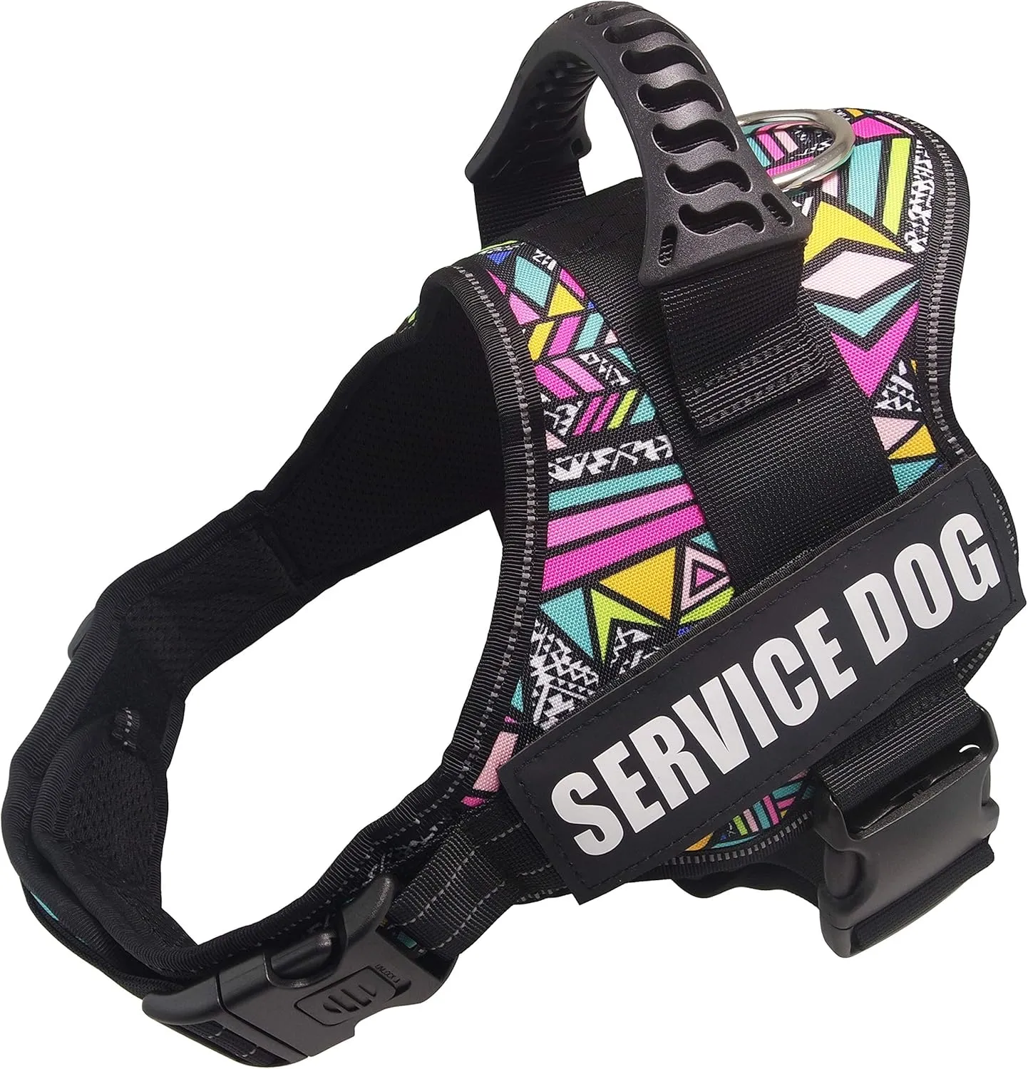 Dihapet Dog Harness, Service Dog Vest, No Pull No Choke Dog Vest for Training Walking Jogging (XL Chest 32-44in, Colorful Rhomboids)
