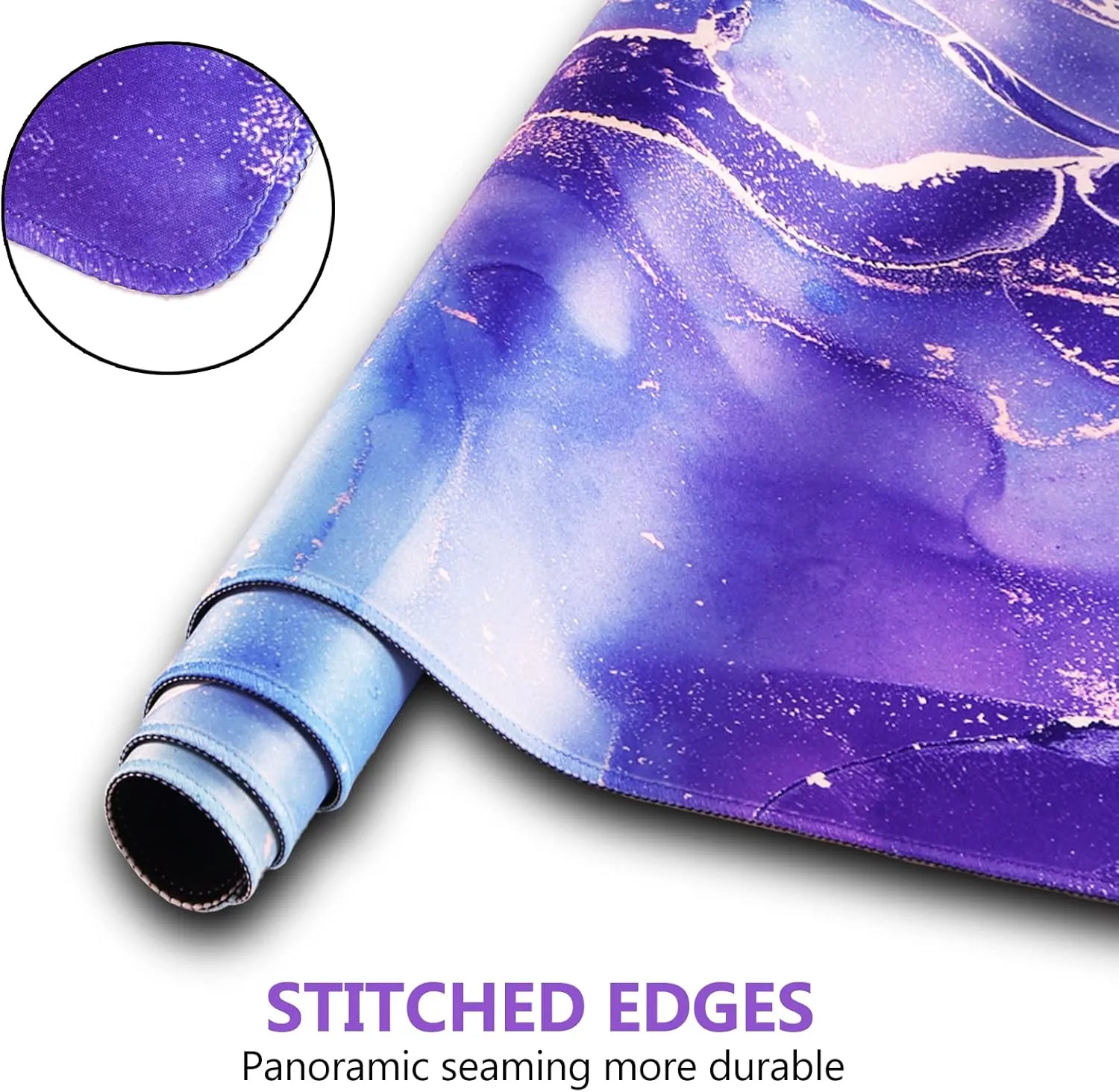 DINKY Keyboard Mouse Pad Set, Large Gaming Mousepad   Memory Foam Ergonomic Keyboard Wrist Rest Support, Easy Typing Pain Relief, 4Pcs (35.4" x 15.7") Extended Desk Mat-Modern Purple Marble