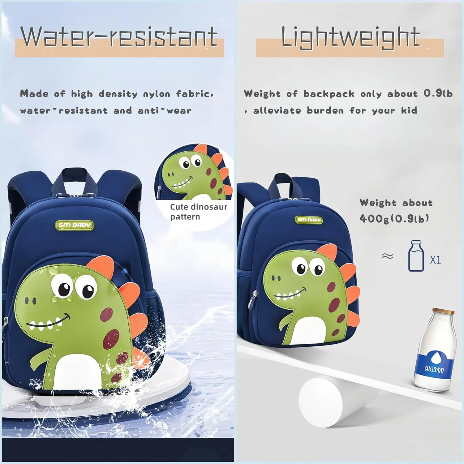 Dinosaur Backpack for Toddler Boys, Anti-lost Bookbag for Preschool Boys Kids Backpack, Fit A4 Folder, 01-Dark-blue Red