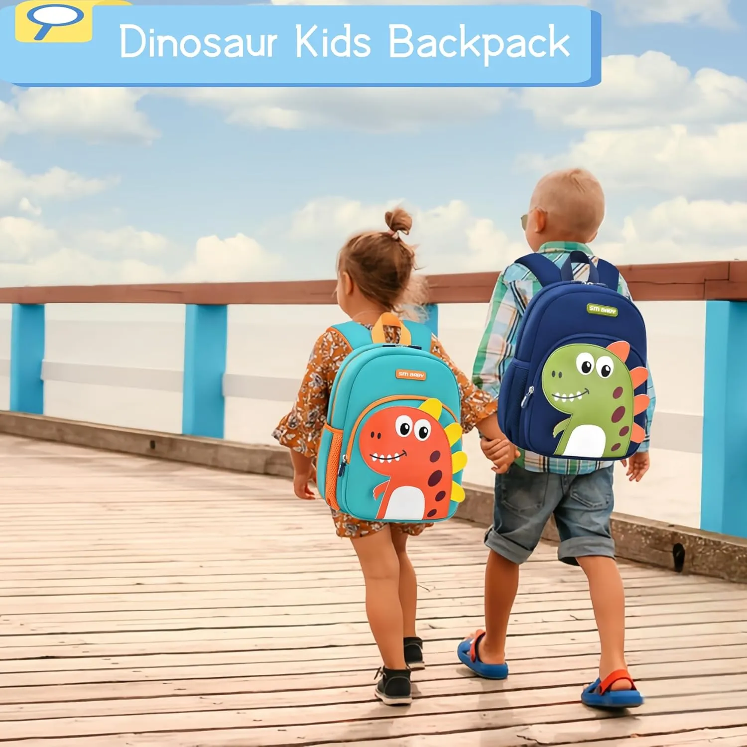 Dinosaur Backpack for Toddler Boys, Anti-lost Bookbag for Preschool Boys Kids Backpack, Fit A4 Folder, 01-Dark-blue Red