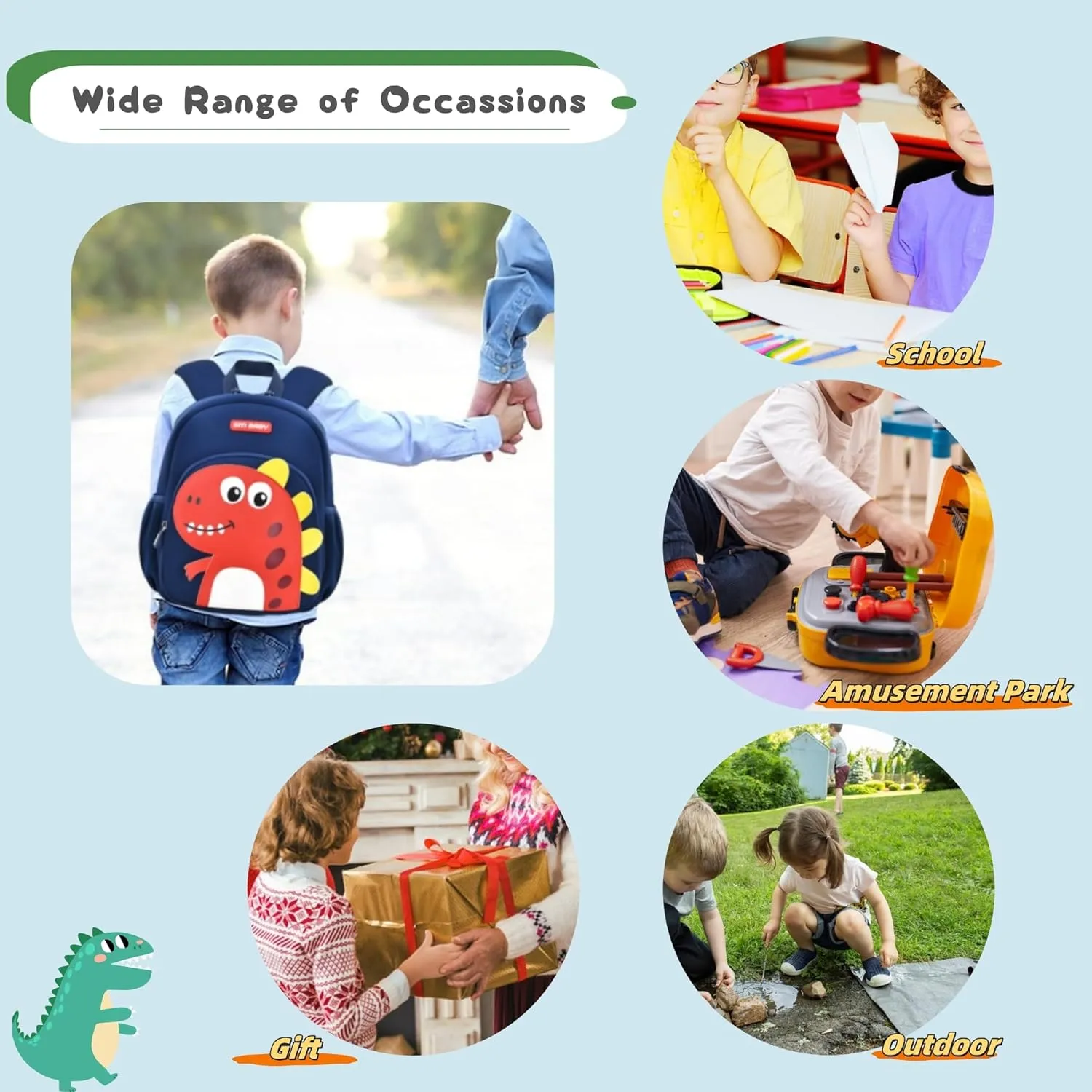 Dinosaur Backpack for Toddler Boys, Anti-lost Bookbag for Preschool Boys Kids Backpack, Fit A4 Folder, 01-Dark-blue Red