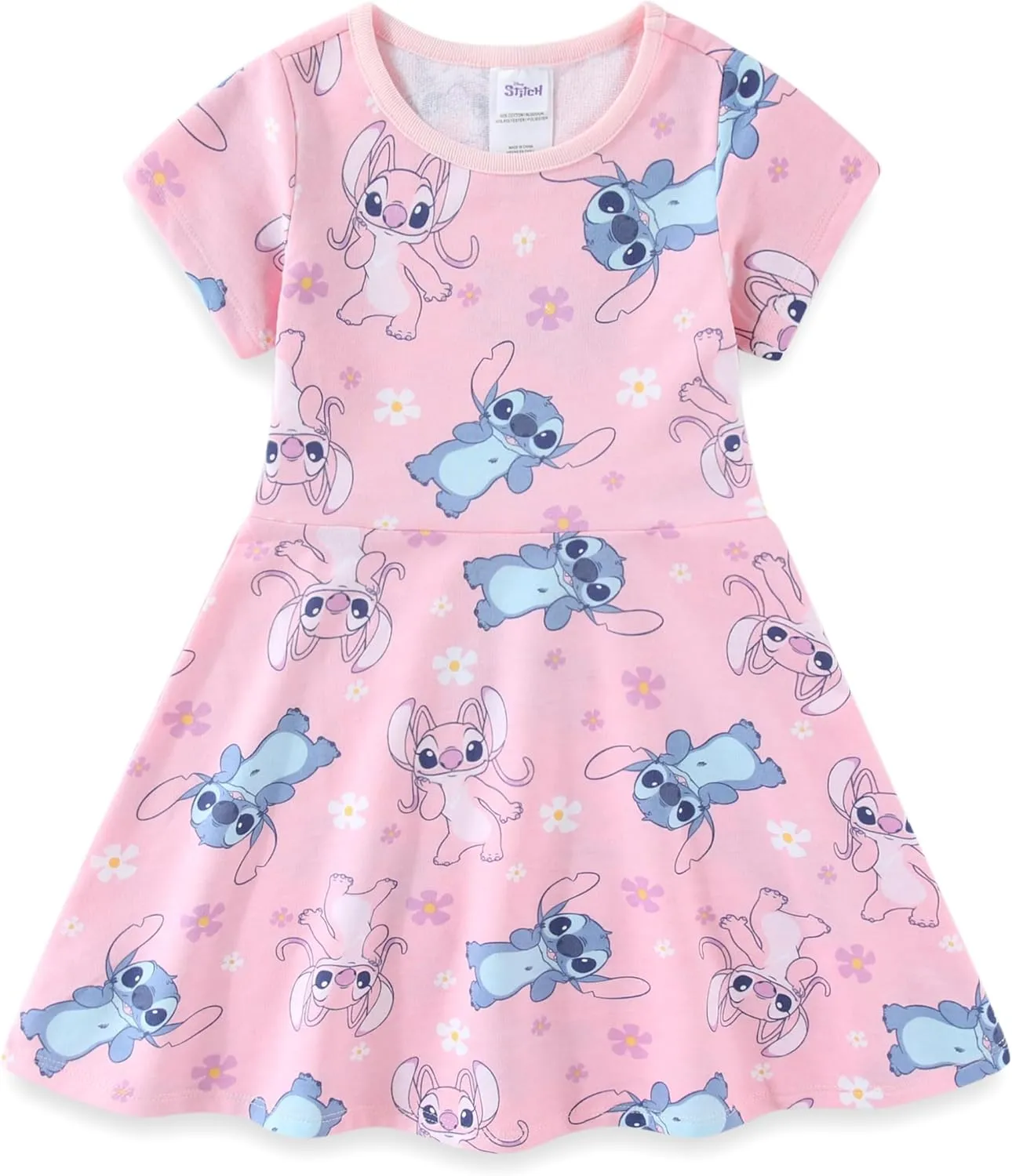 Disney Lilo & Stitch Girls French Terry Skater Dress with Headband for Big Kids