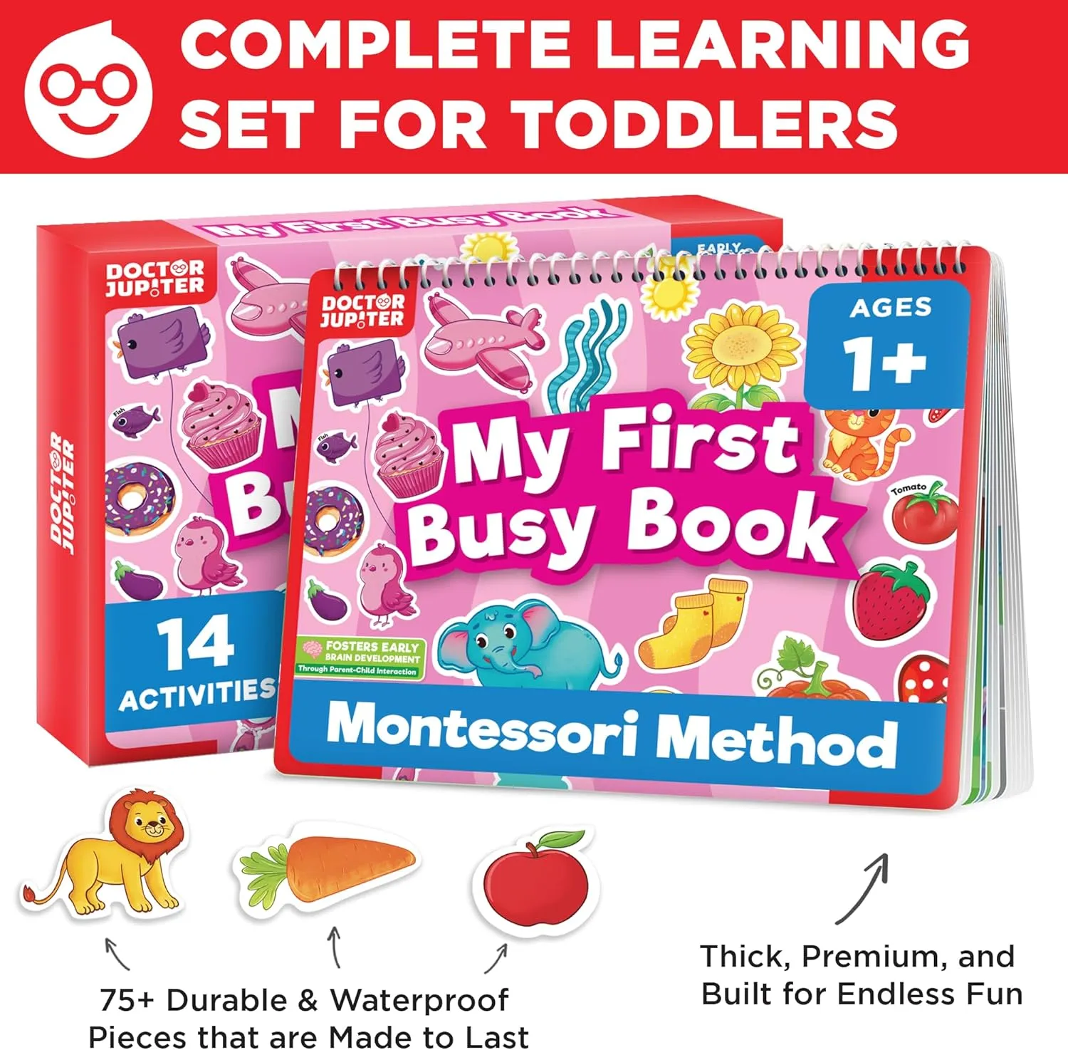 Doctor Jupiter My First Montessori Busy Book Toys for 1  Year Olds Girls | Birthday Gift Ideas for Toddlers Ages 1 2 3 | Preschool Learning Activities - Educational Travel Toys