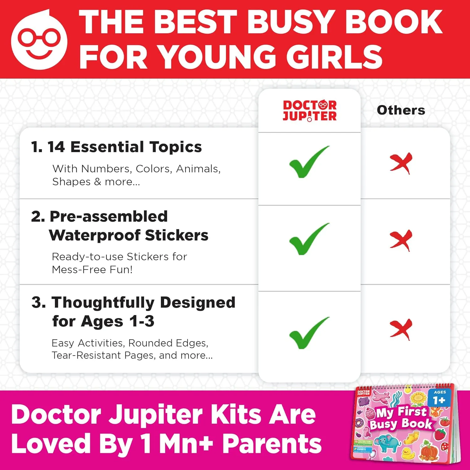 Doctor Jupiter My First Montessori Busy Book Toys for 1  Year Olds Girls | Birthday Gift Ideas for Toddlers Ages 1 2 3 | Preschool Learning Activities - Educational Travel Toys