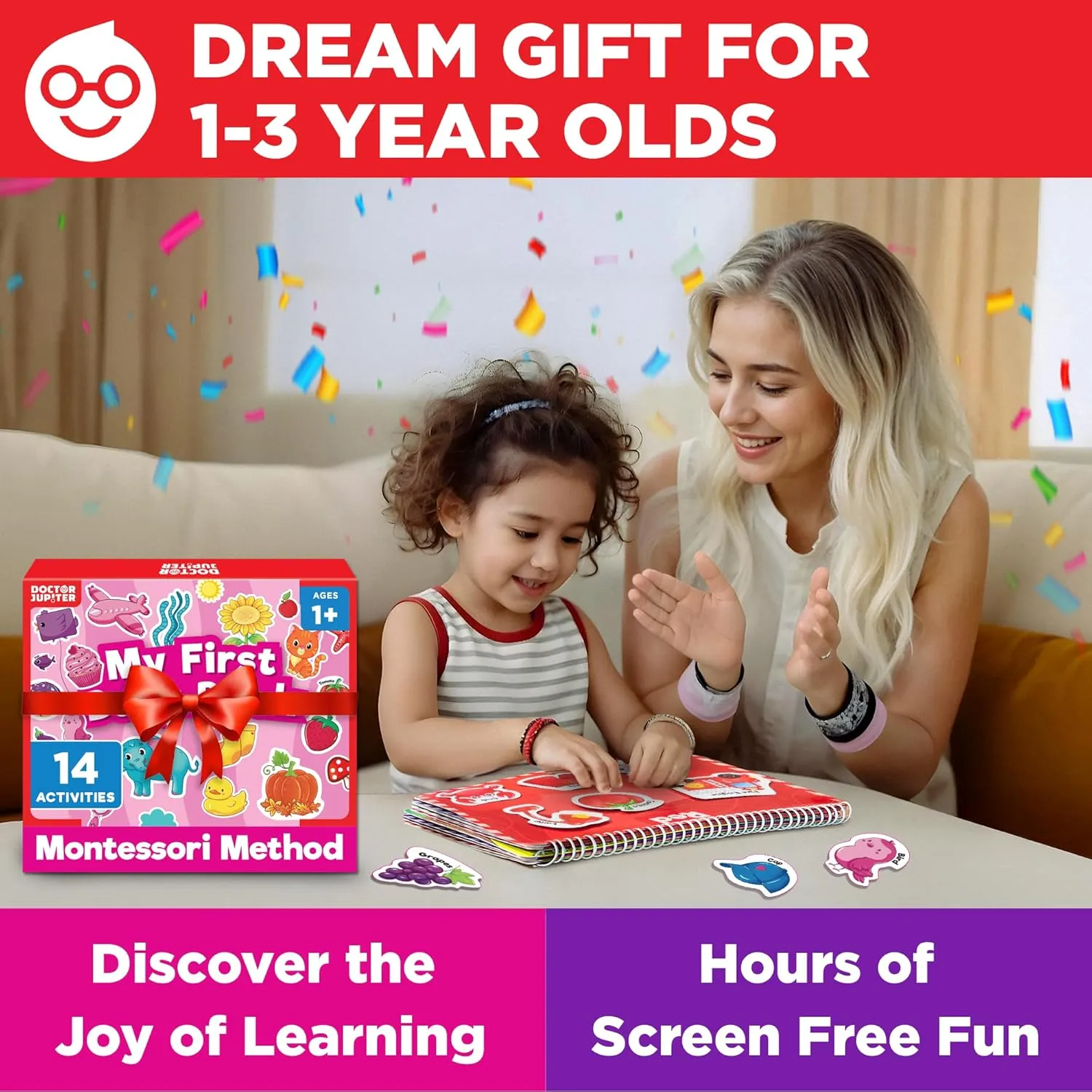 Doctor Jupiter My First Montessori Busy Book Toys for 1  Year Olds Girls | Birthday Gift Ideas for Toddlers Ages 1 2 3 | Preschool Learning Activities - Educational Travel Toys