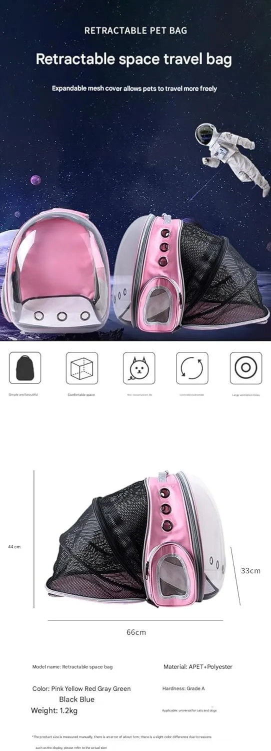 Dog and Cat Pet Space Box Large Capacity Transparent Breathable Expandable Hand-held Backpack for Dogs and Cats to Go Out(Black)