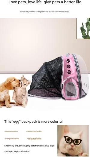 Dog and Cat Pet Space Box Large Capacity Transparent Breathable Expandable Hand-held Backpack for Dogs and Cats to Go Out(Black)