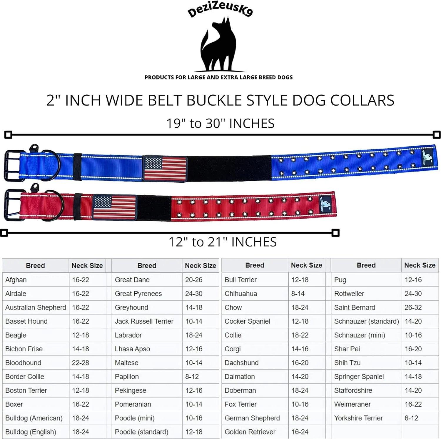 Dog Collars for Large Dogs - 2 inch Wide Dog Collar for Large Dogs Personalized Dog Collar with Metal Buckle American Flag Patch Name Plate Padded Dog Collar for Extra Large Dogs Male Female K9