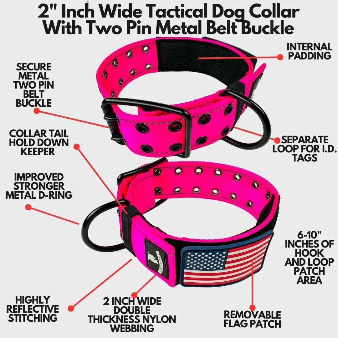 Dog Collars for Large Dogs - 2 inch Wide Dog Collar for Large Dogs Personalized Dog Collar with Metal Buckle American Flag Patch Name Plate Padded Dog Collar for Extra Large Dogs Male Female K9