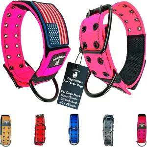 Dog Collars for Large Dogs - 2 inch Wide Dog Collar for Large Dogs Personalized Dog Collar with Metal Buckle American Flag Patch Name Plate Padded Dog Collar for Extra Large Dogs Male Female K9