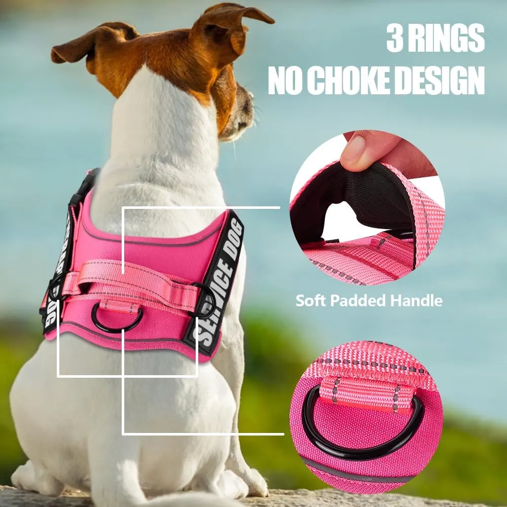 Dog Vest Harness and Leash Set, Animire Reflective Service Dog Vest with 10 Patches, 3 Rings No Choke Pet Vest for Leash Placement, in Training Dog Harness for Small Medium Large Dogs(Hot Pink,S)