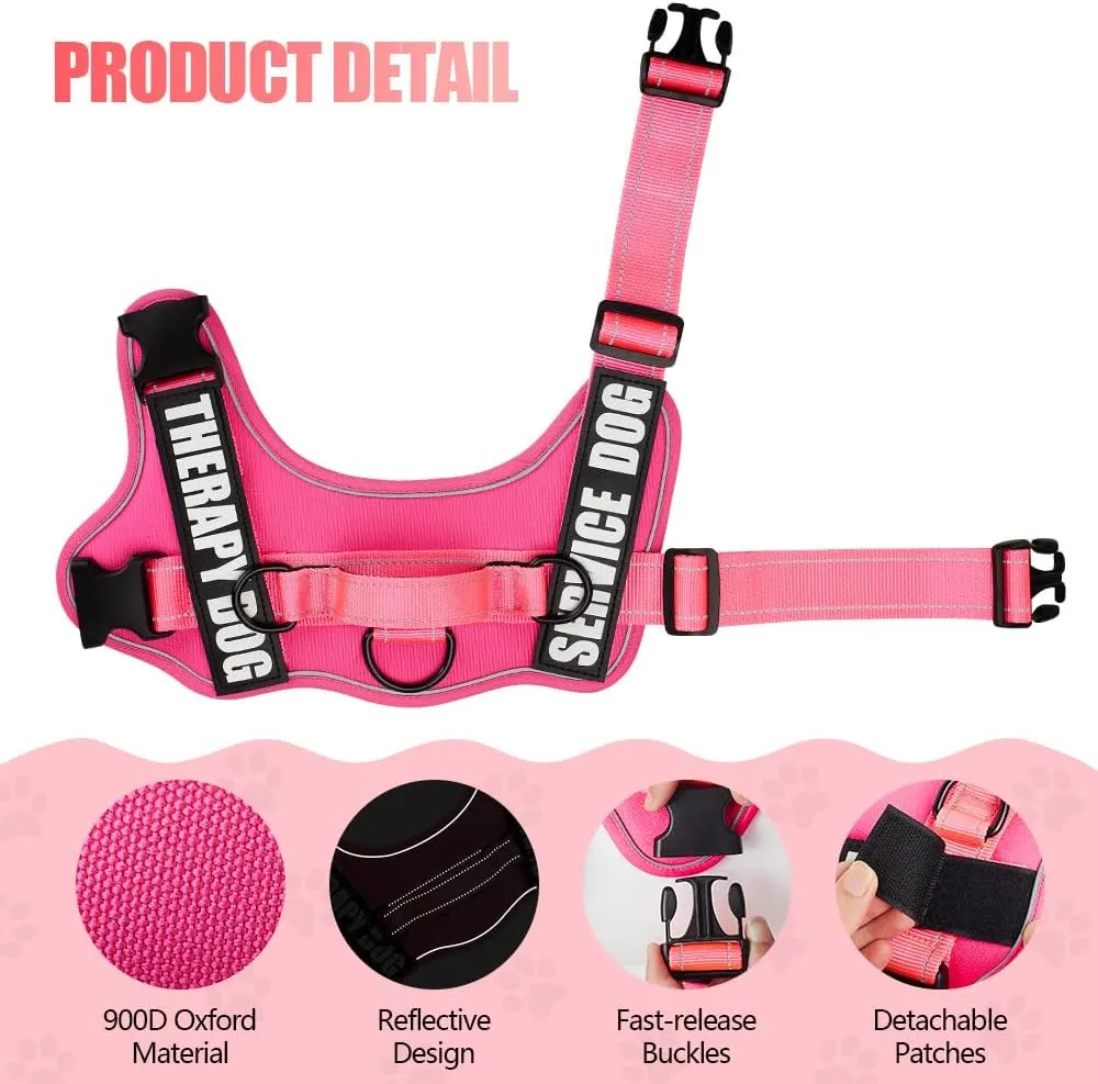 Dog Vest Harness and Leash Set, Animire Reflective Service Dog Vest with 10 Patches, 3 Rings No Choke Pet Vest for Leash Placement, in Training Dog Harness for Small Medium Large Dogs(Hot Pink,S)