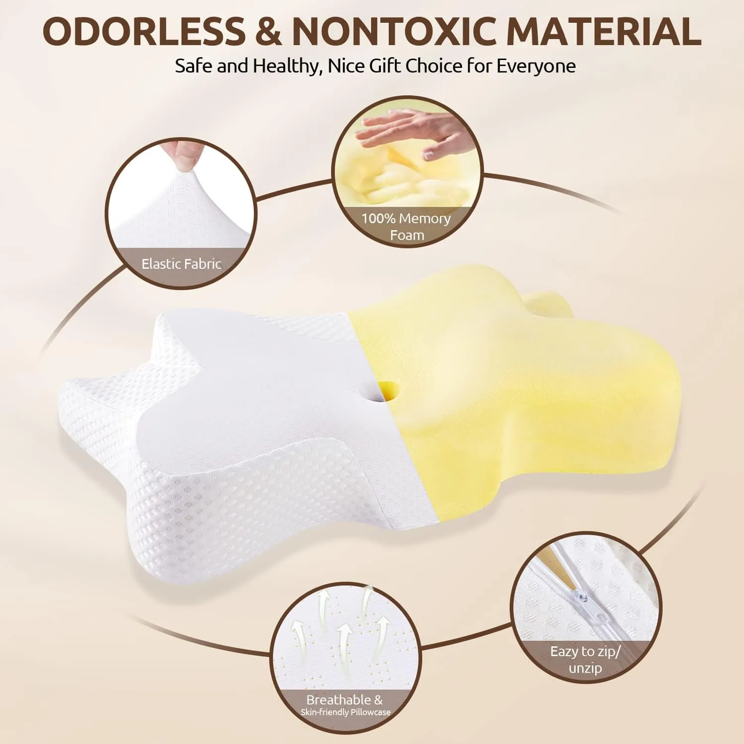 DONAMA Cervical Neck Pillow for Pain Relief,Odorless Contour Memory Foam Pillows with Cooling Pillowcase Cozy Sleeping, Orthopedic Ergonomic Bed Pillows for Side Back Stomach Sleepers