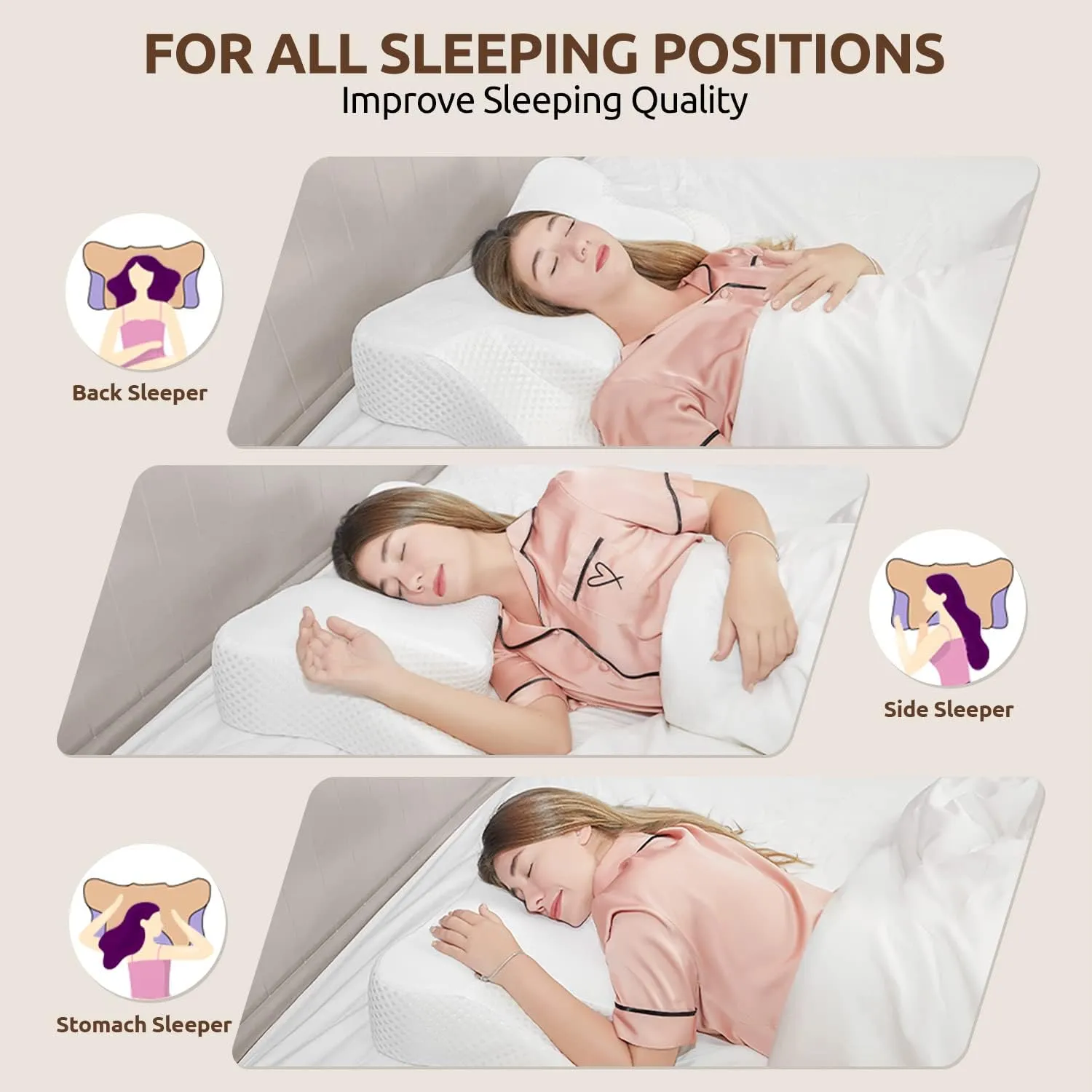 DONAMA Cervical Neck Pillow for Pain Relief,Odorless Contour Memory Foam Pillows with Cooling Pillowcase Cozy Sleeping, Orthopedic Ergonomic Bed Pillows for Side Back Stomach Sleepers