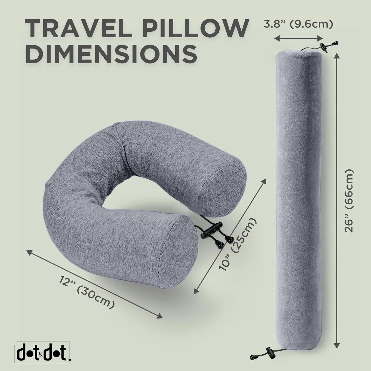 Dot&Dot Twist Memory Foam Travel Pillow for Airplanes - Travel Neck Pillow for Sleeping - Airplane Pillow for Neck Support, Chin, Lumbar and Leg - Adjustable, Bendable Neck Roll Pillow (Gray DBlue AC)