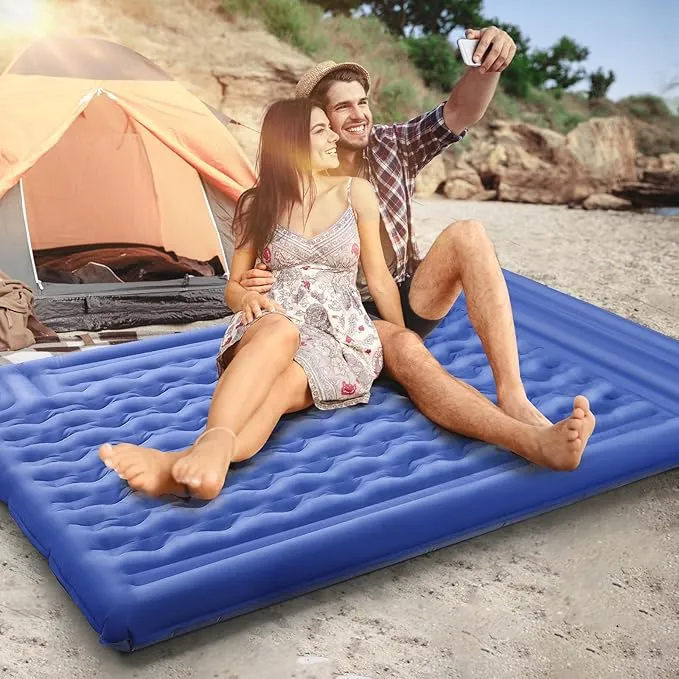 Double Sleeping Pad Camping, Self Inflating 5'' Extra-Thick 2 Person Pillow Built-in Foot Pump Waterproof Inflatable Sleeping Mat Backpacking, Tent, Hiking, Portable Camping Pad (Navy Grey)