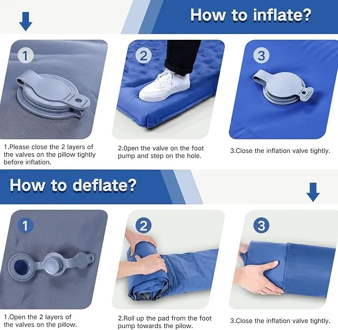 Double Sleeping Pad Camping, Self Inflating 5'' Extra-Thick 2 Person Pillow Built-in Foot Pump Waterproof Inflatable Sleeping Mat Backpacking, Tent, Hiking, Portable Camping Pad (Navy Grey)