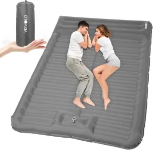 Double Sleeping Pad for Camping, 4.72" Ultra-Thick Self Inflating Camping Pad 2 Person with Pillow Built-in Foot Pump Portable Camping Pad for Backpacking, Hiking, Tent, Traveling(Grey)