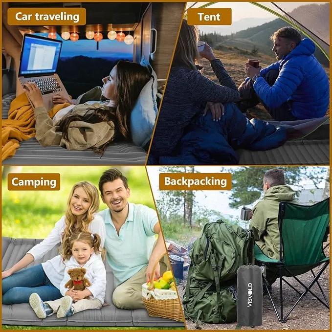 Double Sleeping Pad for Camping, 4.72" Ultra-Thick Self Inflating Camping Pad 2 Person with Pillow Built-in Foot Pump Portable Camping Pad for Backpacking, Hiking, Tent, Traveling(Grey)