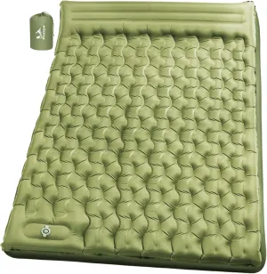 Double Sleeping Pad for Camping - 6" Ultra-Thick Camping Mattress with Pillow, Built-in Foot Pump, Compact 2-Person Portable Camping Mat for Backpacking, Hiking, Car Traveling, Beach, Tent