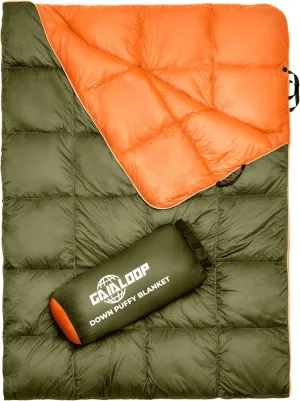 Down Puffy Camping Blanket and 4 in Thick Single Size Memory Foam Camping Mattress Bundle