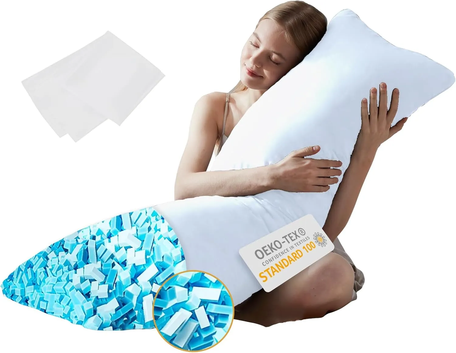DOWNCOOL Memory Foam Body Pillow Insert with Fiber Cover - Large Full Body Pillows for Adults - Soft Long Bed Pillows for Side Sleepers - 20x54 inch (White, with Cover)