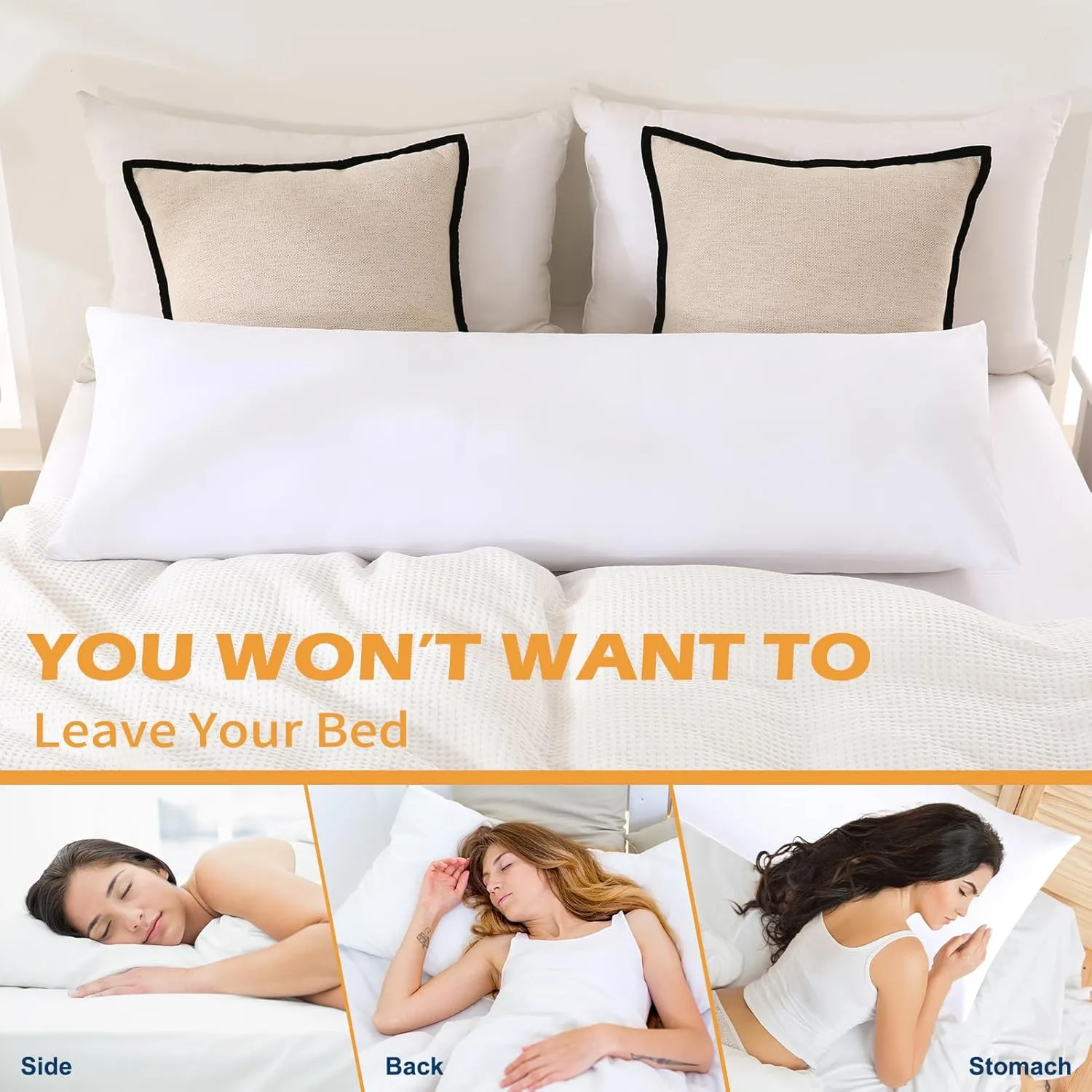 DOWNCOOL Memory Foam Body Pillow Insert with Fiber Cover - Large Full Body Pillows for Adults - Soft Long Bed Pillows for Side Sleepers - 20x54 inch (White, with Cover)