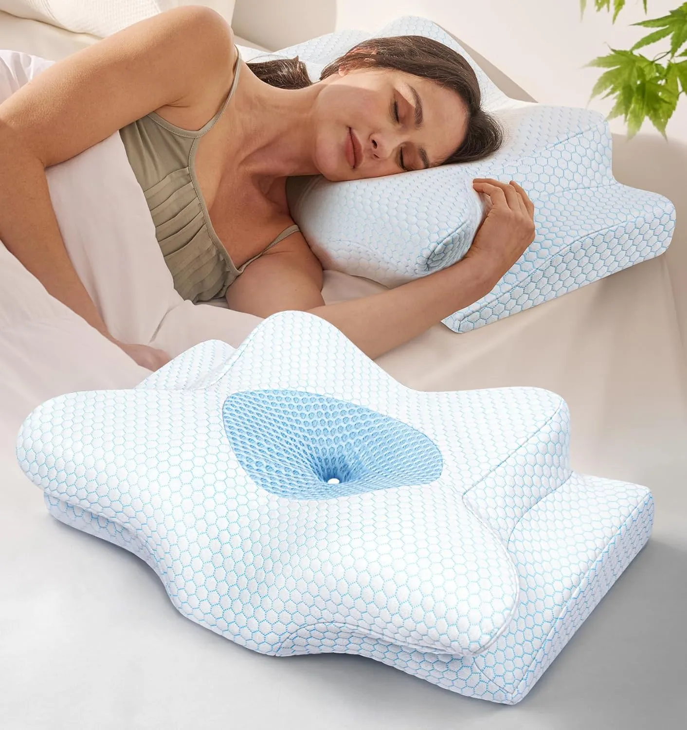 Dream Without Pain Cervical Neck Pillow for Sleeping, Ergonomic Side Sleeper Pillows for Adults, Cooling Orthopedic Pillow for Neck Relief Support, Memory Foam Pillows Back Stomach Sleepers