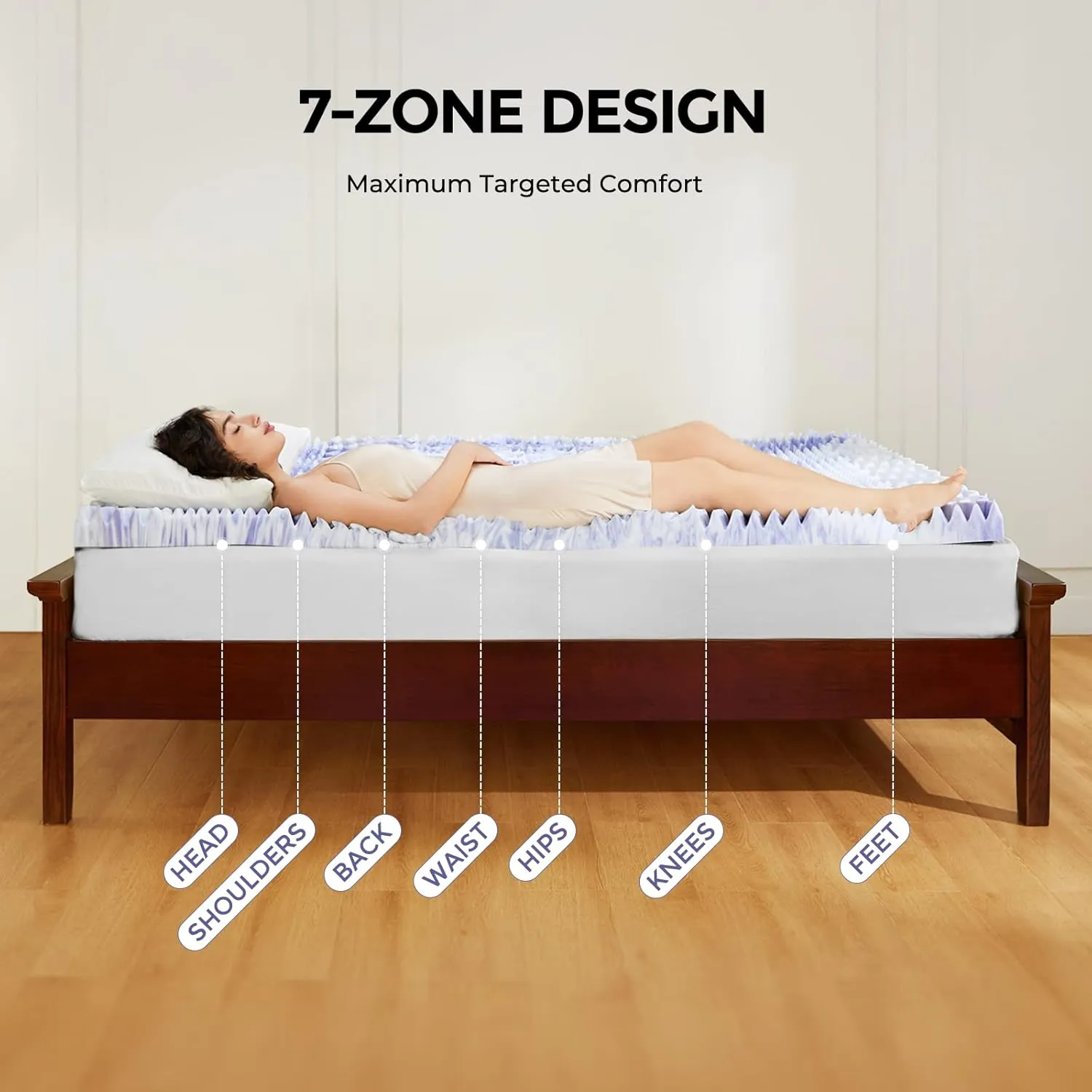 Dreamsmith 3 Inch 7-Zone Twin XL Memory Foam Mattress Topper, Cooling Gel Infused Foam Mattress Topper Twin for Pressure Relief, CertiPUR-US Certified
