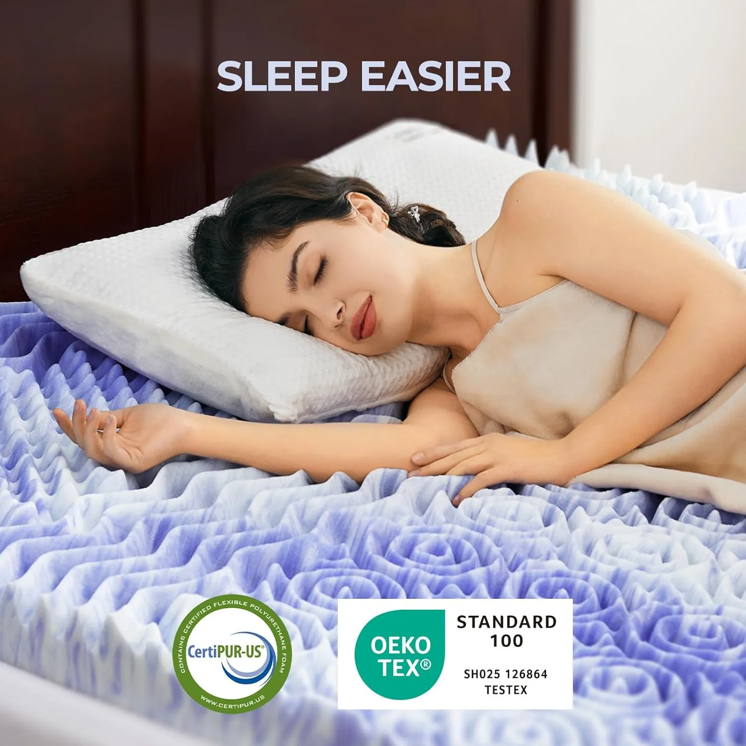 Dreamsmith 3 Inch 7-Zone Twin XL Memory Foam Mattress Topper, Cooling Gel Infused Foam Mattress Topper Twin for Pressure Relief, CertiPUR-US Certified
