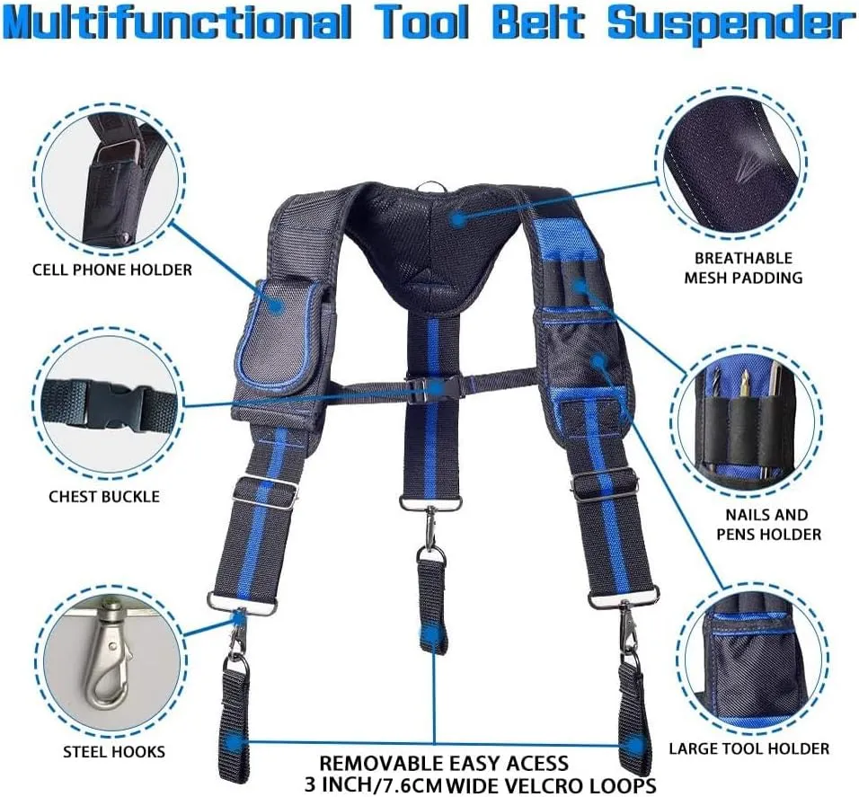 Dr.TOUGH Tool Belt Suspenders for Men Carpenter Tool Belt with Suspenders Padded Tool Belt Suspenders With Magnet Pocket (Without Tools)