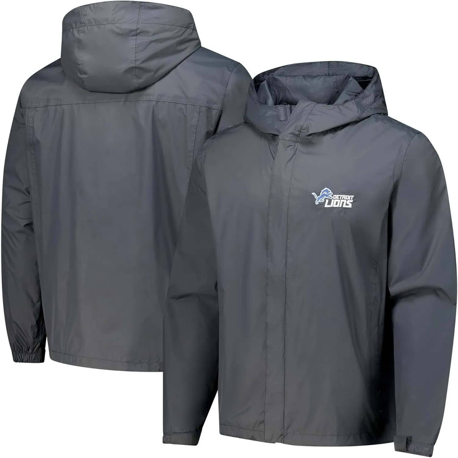 dunbrooke Men's Graphite Detroit Lions Tropic Waterproof Packable Full-Zip Hoodie Jacket