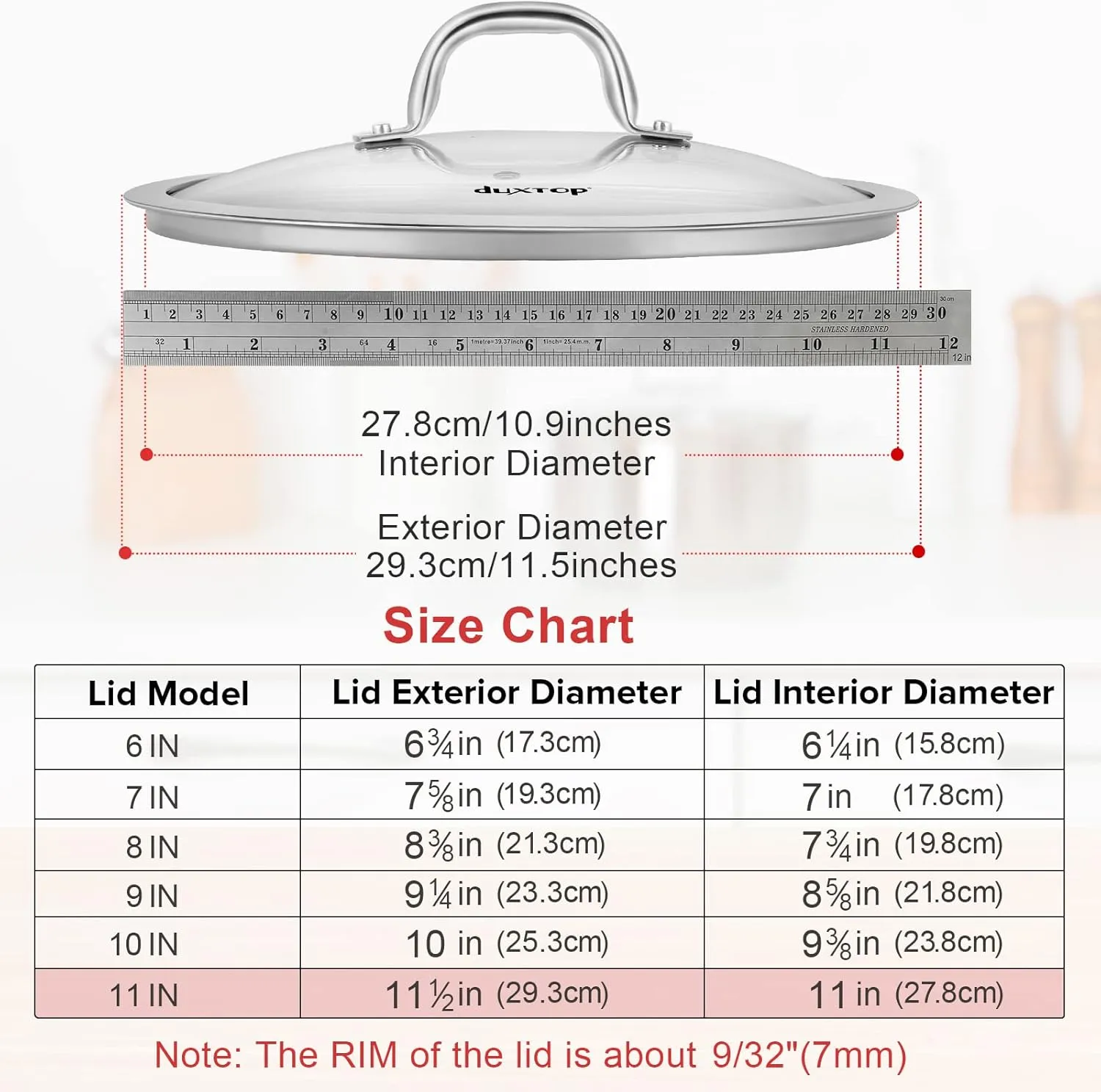 Duxtop Cookware Glass Replacement Lid (Interior Diameter: 11inch, Exterior Diameter: 11-1/2inch)