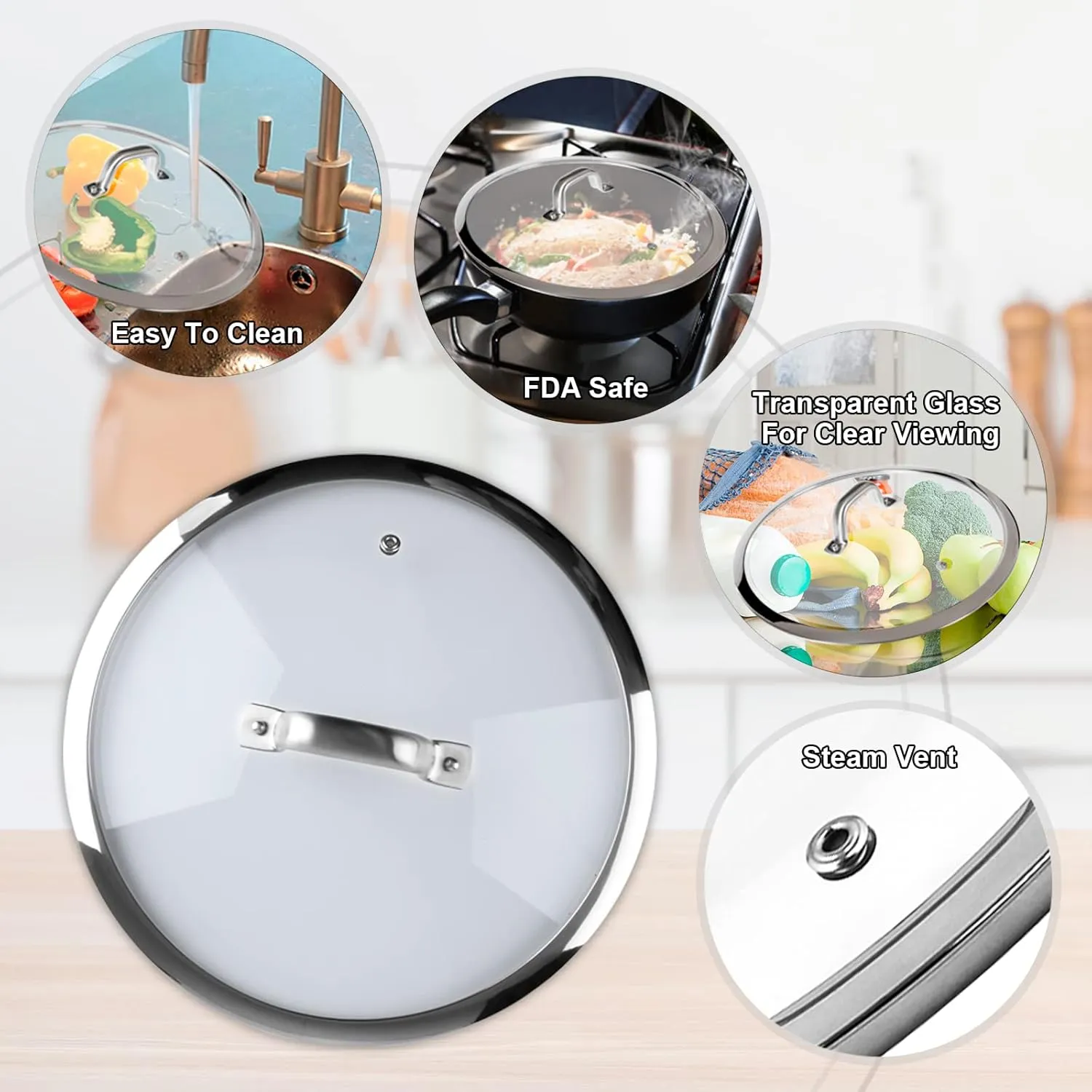 Duxtop Cookware Glass Replacement Lid (Interior Diameter: 8-5/8inch, Exterior Diameter: 9-1/4inch)