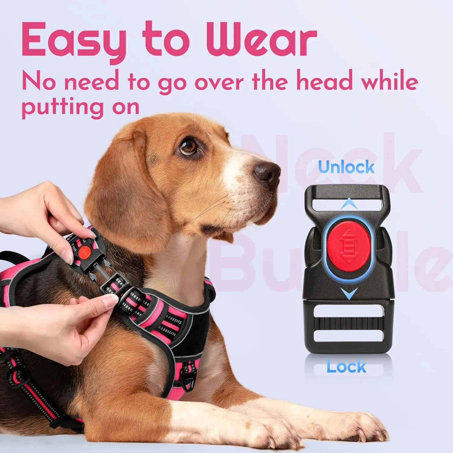 Eagloo Dog Harness Medium Sized, Easy Wearing with 3 Buckles, Adjustable No Pull Pet Harness with 2 Rings for Walking, No Chock Reflective Soft Padded Vest with Control Handle, Pink & Black, M