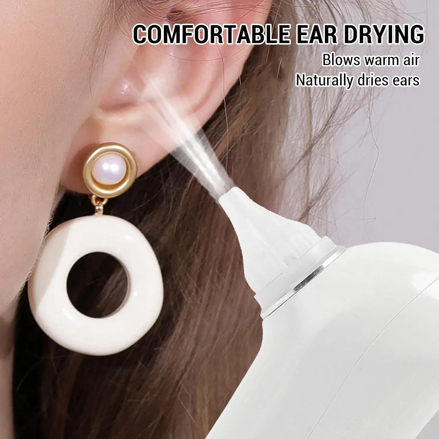 Ear Dryer, Ear Water Remover for Swimmers, Gentle Warm Air Ear Fluid Removal with Red Light Care, Ear Drying Device for Adult and Kids Swimming, Showering, Water Sports (White)